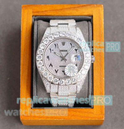 Replica Rolex Datejust Diamond-Paved Watch Automatic Hindu Arabic Dial